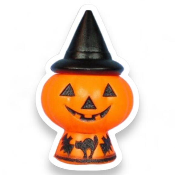 Vintage Pumpkin Witch Blowmold Diecut Sticker - Vinyl 1.88" x 3" - Picture 1 of 2